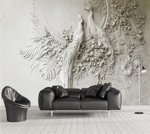 Wellyu пользовательские обои 3D твердые фрески тисненый Павлин роспись диван фон настенная живопись гостиная спальня обои 2024 - купить недорого