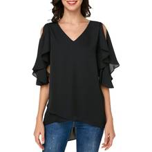 Женская шифоновая блузка с V-образным вырезом и открытыми плечами 2024 - купить недорого