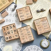 1 Set Vintage Stamp Cuboid Wear-resistant Wood Wooden Number English Months Weeks Seal Stamps Decor for Scrapbooking 2024 - buy cheap