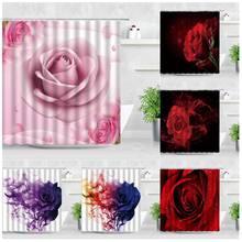 Floral cortina de chuveiro conjunto vermelho roxo rosa rosa flor impressão moderno dia dos namorados decoração da casa pano à prova dwaterproof água cortinas do banheiro 2024 - compre barato