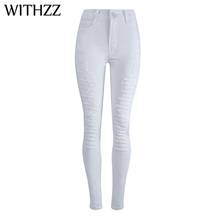 Withzz primavera verão feminino rasgado magro elástico cintura alta denim calças de lápis jeans 2024 - compre barato