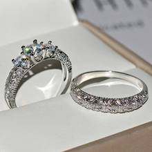 Anillo de Color plateado con piedra de circonita ostentosa para mujer, conjunto de anillos de compromiso de boda, joyería de moda, 2 uds., 2020 2024 - compra barato