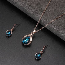 Elegant Blue Crystal Bridal Jewelry Set Water Drop Rhinestone Necklace Earring Rose Gold Women Wedding Party Jewelry Gifts 2024 - buy cheap