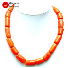Qingmos Fashion 13-15mm Column Knurl Natural Pink Coral Necklace for Women with Genuine Coral Chokers 19" Jewelry Necklace 2024 - buy cheap