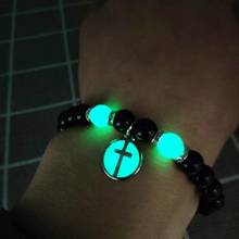 Новый модный браслет из натурального камня, круглый крест, флуоресцентный браслет для мужчин, светящийся браслет, светящийся женский браслет-амулет, ювелирные изделия 2024 - купить недорого