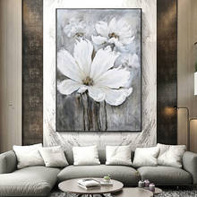 100% Handpainted Abstract White Flower Oil Painting On Canvas Art Gift Home Decoration Living Room Wall Art Frameless Picture 2024 - buy cheap