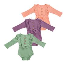 Citgeett Autumn Solid Newborn Baby Girls Ruffled Bowknot Button Bodysuit Long Sleeve Solid Color Spring Clothes 2024 - buy cheap