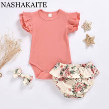 Nashakaite-conjunto de roupas para bebês recém-nascidos, macacão infantil e calções florais, em malha com babados, verão 2024 - compre barato