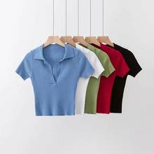 2020 Vintage polo shirt sexy crop sweater women pullover korean kawaii female short sleeve knitted cropped sweaters streetwear 2024 - buy cheap