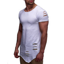 Camiseta con agujeros rasgados para hombre, camisa de moda con dobladillo Irregular, cuello redondo, Hip Hop 2024 - compra barato