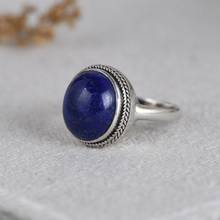 FNJ-Anillo de plata 925 para mujer, joyería 100% Original, anillos de plata de ley S925 pura, lapislázuli Oval, piedra azul Natural 2024 - compra barato