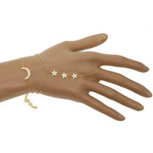 Pulseira feminina de prata esterlina 100%, pingente de lua, estrela, corrente dupla, joias de mão, bracelete de cristal dourado, 925 2024 - compre barato