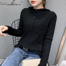 Fall Winter European Clothes T-Shirt Girl Fashion Hooded Button Casual Women Tops Pullover Pockets Cotton Tees 2021 T11305A 2024 - buy cheap