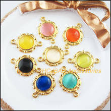 16Pcs Gold Color Flower Mixed Stone Charms Connectors 15x23mm 2024 - buy cheap