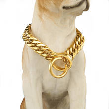 Cadena de entrenamiento de acero inoxidable para perro, cubana Collar de cadena de oro pulido, fuerte, 18mm de ancho, novedad 2024 - compra barato