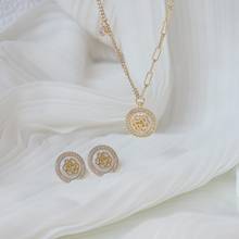 Camélia branco concha cz brincos colar conjunto cor de ouro longa corrente colar para mulheres meninas moda jóias delicado presente 2024 - compre barato
