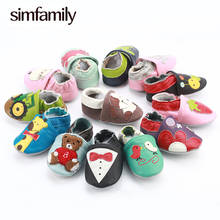 [Simfamily] Нескользящие Первые ходунки, тапочки из натуральной кожи для маленьких мальчиков и девочек 0-6-12 12-18 18-24, детская обувь с рисунком 2024 - купить недорого
