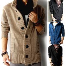 2019 Winter Fashion Men Thick Long Sleeve Cardigan Jacket Casual Loose Collar Button Knit Solid Color Cardigan Sweater Men 2024 - buy cheap