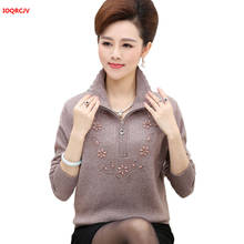 Large Size Middle-aged Women's Pullover Sweaters Autumn Long-sleeved Lapel Zipper Knitting Tops Casual Wool Sweater Coat W1786 2024 - buy cheap