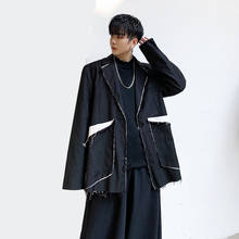 Men Vintage Japan Streetwear Punk Gothic Hip Hop Loose Casual Blazer Jacket Male Slit Splice Suit Coat Outerwear 2024 - buy cheap