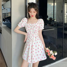 Vestido corto femenino de Chifón con estampado de fresas para verano, minivestido informal de estilo coreano japonés, estilo Kawaii, para fiesta, 2021 2024 - compra barato