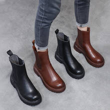 PEIPAH-Botas Chelsea de piel de vaca para Mujer, zapatos de nieve con cuña, cálidos, con plataforma, sólidos, Invierno 2024 - compra barato