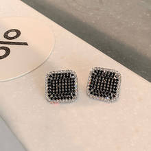 Charming Square Zircon Wedding Earrings Luxury Female Black Crystal Stone Earrings Vintage Silver Color Stud Earrings For Women 2024 - buy cheap