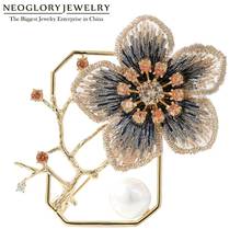 Neoglory Handmade Embroidery Plum Blossom Flower Brooches For Women Chinese Classical Style Zirconia Pearl Pin Cloth Accessories 2024 - buy cheap