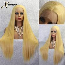 XUMOO Long Straight Synthetic Lace Front Wig High Temperature Fiber Yellow Lace Wig Cosplay Ombre Blue Wigs For Black Women 2024 - buy cheap