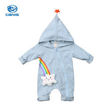 Macacão com capuz infantil, roupa de arco-íris fofa para bebês meninos e meninas com zíper de manga comprida roupa casual de algodão para bebês de 0-24 meses 2024 - compre barato