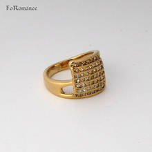 FoRomance / YELLOW GOLD GP VIVID TWISTED SQUARE HIGH SHINNING CZ STONE RING kind IN SQUARE SHAPE SIZE 8 9 10 11 2024 - buy cheap