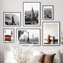 Cabina telefónica del puente Big Ben de Londres, lienzo impreso, pintura, póster nórdico, imágenes de pared para decoración de sala de estar 2024 - compra barato