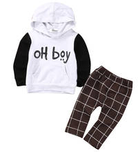 Pudcoco US Stock 2pcs Toddler Kid Baby Boy Clothes Set Print Letter OH Boy Hoodies Tops Casual Pants Plaid Clothing Boys Outfits 2024 - купить недорого
