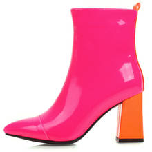 Botines de charol para mujer, botas de charol, color amarillo y rosa, impermeables, con tacón de bloque 2024 - compra barato