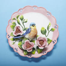 Arte decorativa de pássaro em 3d, prato de prato pintado à mão, decoração suspensa para parede, cerâmica, ideia de presente para sala de estar 2024 - compre barato