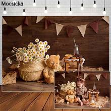 Mocsicka Brown Wood Board Cake Smash Photography Backdrops Bear Flower Decor Children Birthday Photocall Background Photo Studio 2024 - buy cheap