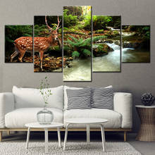 HD Prints Canvas Wall Art Living Room Home Decor Pictures 5 Pieces Deer in Nature Forest Paintings Landscape Posters Framework 2024 - buy cheap