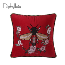 Diphylleia-funda de almohada de terciopelo estilo americano, cubierta de Cojín cuadrado rojo, bordado de abeja, para sala de estar, sofá, 2021 2024 - compra barato