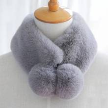 Korean Solid Color Faux Rabbit Fur Knit Thicken Women's Shawl Winter Plush Bow Cross False Collar Neck Guard Warm Scarve P40 2024 - buy cheap