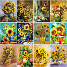 HUACAN Painting By Numbers Sunflower DIY Drawing Canvas Hand Painted Pictures By Number Flower Home Decoration 2024 - buy cheap