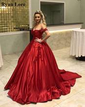 Red Sequins Appliques Evening Dresses 2020 Elegant  Ball Gown V-Neck Off The Shoulder Women Prom Gowns Backless Long Vestidos 2024 - buy cheap