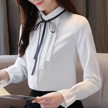 Blusas mujer de moda 2020, шифоновая белая блузка с длинным рукавом, женские топы, блузка со стоячим воротником, Женские топы и блузки C487 2024 - купить недорого