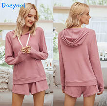 Daeyard Women's Long Sleeve Pajama Set Hooded Top And Shorts 2 Pieces Leisure Home Suit Knitted Cotton Blend Pyjamas Sleepwear 2024 - buy cheap
