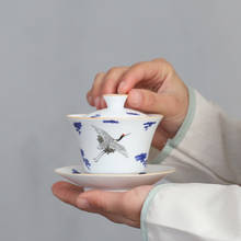 110ml azul e branco porcelana gaiwan chinês cerâmica tigela de chá kung fu chá conjunto chá bule chá tureen drinkware guindaste decoração 2024 - compre barato