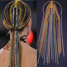 Tiara de cabelo feminina, tiara colorida de cabelo longa borla brilhante cristal, acessórios de cabelo para mulheres 2024 - compre barato