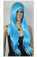 Shun wig.01049-Peluca de cabello para mujer, postizo largo y ondulado, Sexy, a la moda, color azul claro, envío rápido 2024 - compra barato