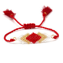 Boho miyuki pulseira de vidro com sementes, bracelete prismático de tecido da amizade, feminino e masculino, 2019, nova moda com borla vermelha, joias artesanais 2024 - compre barato