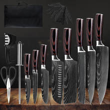 Zemen 7Cr17 Stainless Steel Chef Knife Set & Sharpener Scissors Damascus Veins Kitchen Knives Tool and 12 Pockets Knife Roll Bag 2024 - buy cheap