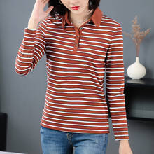 Shintimes Poleras Mujer Turn-Down Collar Woman Tshirts 2020 New Striped Button Long Sleeve T Shirt Women Clothing Femme T-Shirts 2024 - buy cheap