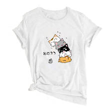 Camisetas con estampado de gatos durmiendo para mujer, ropa de manga corta, Tops gráficos de moda, camisetas de Anime Kawaii Harajuku 2024 - compra barato